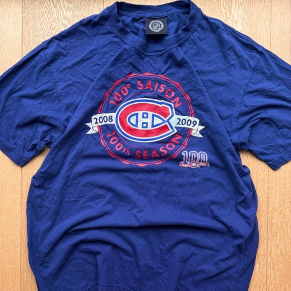 MONTREAL CANADIENS Blue 100th Season T-Shirt 2008-2009 - L - Picture 1 of 8